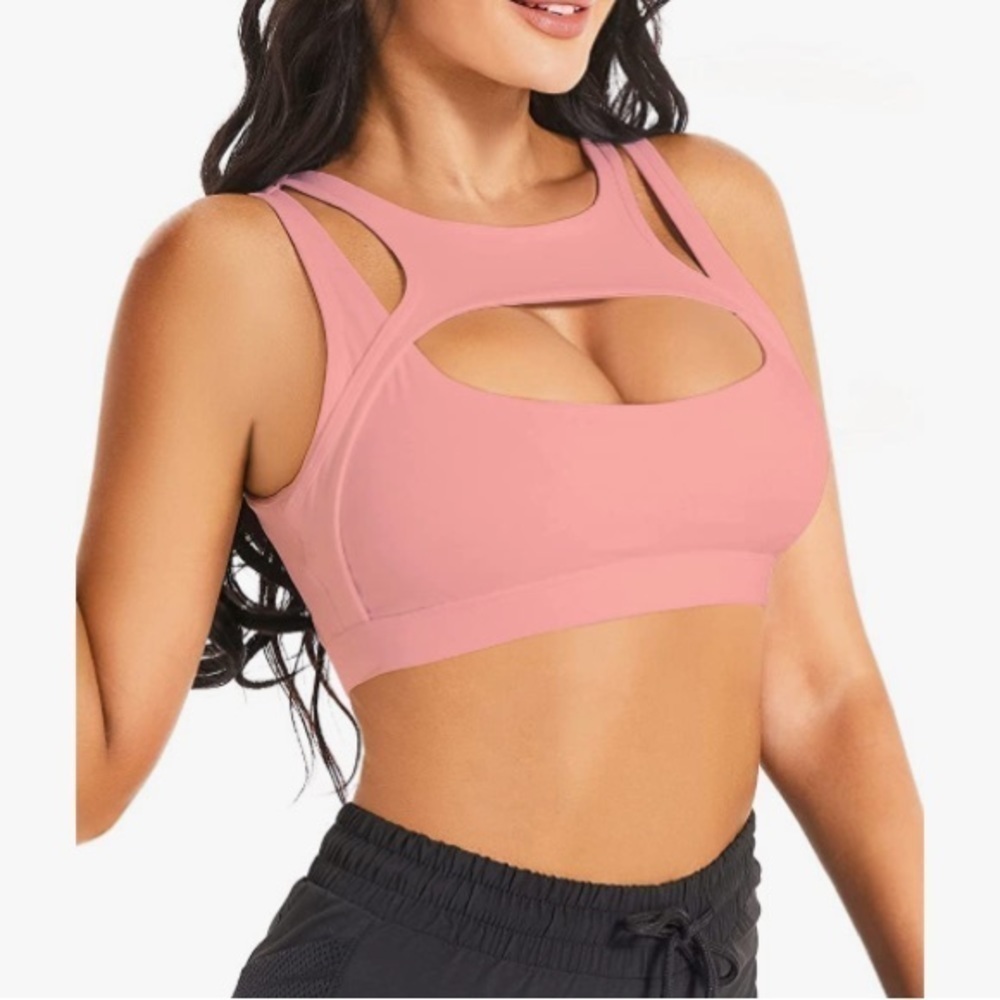 Nwot Sports Bra Pink Padded Medium Support Yoga Bra Crop Top Hollow out